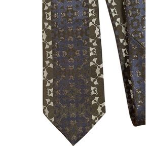 Christian Lacroix blue/black/gray/olive 100% silk patterned tie 3” x 60” (3/$25)